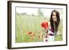 Summer Girl Running in Poppy Field-ZoomTeam-Framed Photographic Print