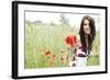 Summer Girl Running in Poppy Field-ZoomTeam-Framed Photographic Print