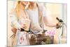 Summer Holidays, Bikes, Love, Relationship and Dating Concept - Closeup of Couple Holding Coffee An-dolgachov-Mounted Photographic Print