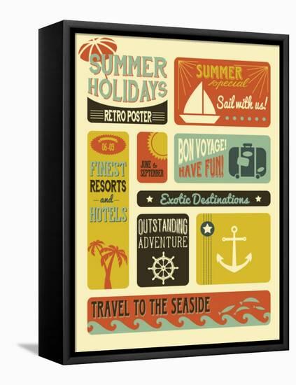 Summer Holidays Poster - Retro Style Summer Poster-LanaN.-Framed Stretched Canvas