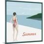 Summer Holidays Retro Poster Woman the Beach Vintage Vector Background-AntartStock-Mounted Art Print