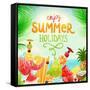 Summer Holidays Set With Cocktails, Palms, Sun, Sky, Sea, Fruits And Berries-Ozerina Anna-Framed Stretched Canvas