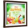 Summer Holidays Set With Cocktails, Palms, Sun, Sky, Sea, Fruits And Berries-Ozerina Anna-Framed Art Print
