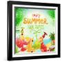 Summer Holidays Set With Cocktails, Palms, Sun, Sky, Sea, Fruits And Berries-Ozerina Anna-Framed Art Print