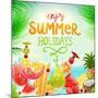 Summer Holidays Set With Cocktails, Palms, Sun, Sky, Sea, Fruits And Berries-Ozerina Anna-Mounted Art Print