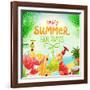 Summer Holidays Set With Cocktails, Palms, Sun, Sky, Sea, Fruits And Berries-Ozerina Anna-Framed Art Print