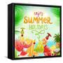Summer Holidays Set With Cocktails, Palms, Sun, Sky, Sea, Fruits And Berries-Ozerina Anna-Framed Stretched Canvas