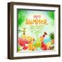 Summer Holidays Set With Cocktails, Palms, Sun, Sky, Sea, Fruits And Berries-Ozerina Anna-Framed Art Print