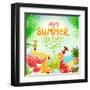 Summer Holidays Set With Cocktails, Palms, Sun, Sky, Sea, Fruits And Berries-Ozerina Anna-Framed Art Print