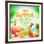 Summer Holidays Set With Cocktails, Palms, Sun, Sky, Sea, Fruits And Berries-Ozerina Anna-Framed Art Print