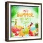Summer Holidays Set With Cocktails, Palms, Sun, Sky, Sea, Fruits And Berries-Ozerina Anna-Framed Art Print