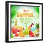 Summer Holidays Set With Cocktails, Palms, Sun, Sky, Sea, Fruits And Berries-Ozerina Anna-Framed Art Print