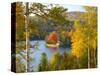 Summer Home Surrounded by Fall Colors, Wyman Lake, Maine, USA-Steve Terrill-Stretched Canvas