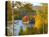 Summer Home Surrounded by Fall Colors, Wyman Lake, Maine, USA-Steve Terrill-Stretched Canvas