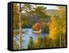 Summer Home Surrounded by Fall Colors, Wyman Lake, Maine, USA-Steve Terrill-Framed Stretched Canvas