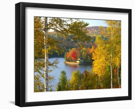 Summer Home Surrounded by Fall Colors, Wyman Lake, Maine, USA-Steve Terrill-Framed Premium Photographic Print