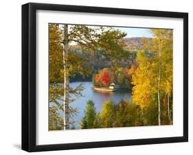 Summer Home Surrounded by Fall Colors, Wyman Lake, Maine, USA-Steve Terrill-Framed Photographic Print