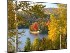 Summer Home Surrounded by Fall Colors, Wyman Lake, Maine, USA-Steve Terrill-Mounted Photographic Print