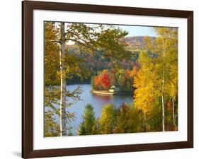 Summer Home Surrounded by Fall Colors, Wyman Lake, Maine, USA-Steve Terrill-Framed Photographic Print