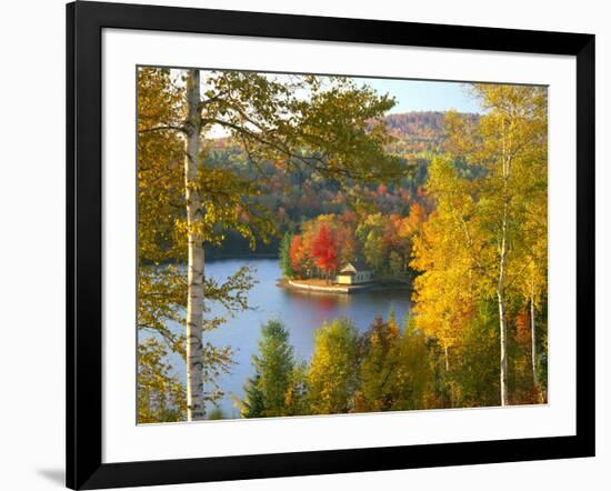 Summer Home Surrounded by Fall Colors, Wyman Lake, Maine, USA-Steve Terrill-Framed Photographic Print