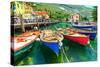 Summer Landscape and Wooden Boats,Lake Garda,Torbole Town,Italy,Europe-Gaspar Janos-Stretched Canvas