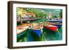 Summer Landscape and Wooden Boats,Lake Garda,Torbole Town,Italy,Europe-Gaspar Janos-Framed Premium Photographic Print