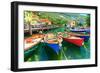 Summer Landscape and Wooden Boats,Lake Garda,Torbole Town,Italy,Europe-Gaspar Janos-Framed Premium Photographic Print