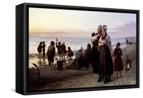 Summer on a Breton Beach-Henri-Jacques Bource-Framed Stretched Canvas