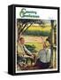 "Summer on the Farmhouse Porch," Country Gentleman Cover, August 1, 1947-W.C. Griffith-Framed Stretched Canvas