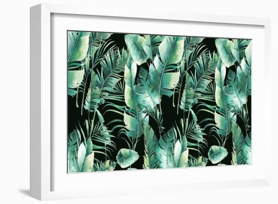 Summer Palm Tree and Banana Leaves Pattern-Eisfrei-Framed Art Print