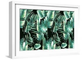 Summer Palm Tree and Banana Leaves Pattern-Eisfrei-Framed Art Print