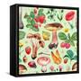 Summer Pattern with Watercolor Illustrations of Flowers and Mushrooms-Sundra-Framed Stretched Canvas