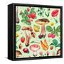 Summer Pattern with Watercolor Illustrations of Flowers and Mushrooms-Sundra-Framed Stretched Canvas