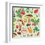 Summer Pattern with Watercolor Illustrations of Flowers and Mushrooms-Sundra-Framed Art Print