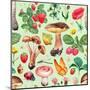 Summer Pattern with Watercolor Illustrations of Flowers and Mushrooms-Sundra-Mounted Art Print