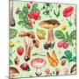 Summer Pattern with Watercolor Illustrations of Flowers and Mushrooms-Sundra-Mounted Art Print