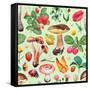 Summer Pattern with Watercolor Illustrations of Flowers and Mushrooms-Sundra-Framed Stretched Canvas