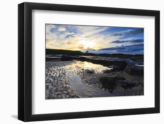 Summer Sunset over Bamburgh Beach Lighthouse, Bamburgh, Northumberland, England-Eleanor-Framed Photographic Print