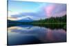 Summer Sunset Reflection at Trillium Lake, Oregon Wilderness-Vincent James-Stretched Canvas