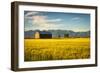 Summer Sunset with an Old Barn and a Rye Field in Rural Montana with Rocky Mountains in the Backgro-Nick Fox-Framed Photographic Print