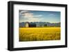 Summer Sunset with an Old Barn and a Rye Field in Rural Montana with Rocky Mountains in the Backgro-Nick Fox-Framed Photographic Print