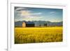 Summer Sunset with an Old Barn and a Rye Field in Rural Montana with Rocky Mountains in the Backgro-Nick Fox-Framed Photographic Print