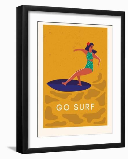 Summer Surfing Girl Illustration-Tasiania-Framed Art Print