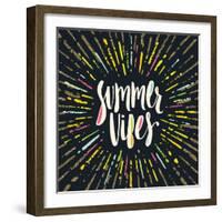 Summer Vibes - Summer Calligraphy. Summer Vacation. Summer Sunburst. Summer Quote. Summer Phrase. S-vso-Framed Art Print