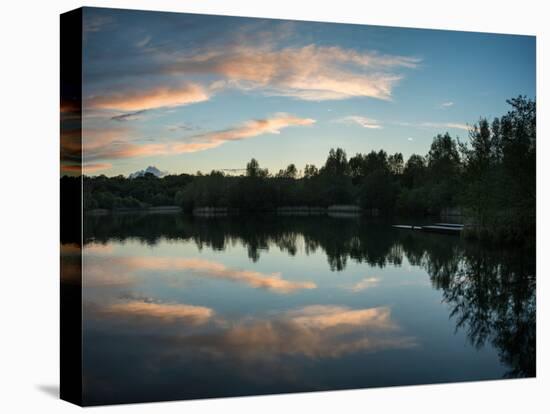 Summer Vibrant Sunset Reflected in Calm Lake Waters-Veneratio-Stretched Canvas