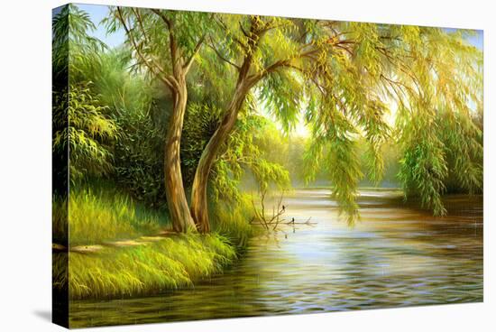 Summer Wood Lake With Trees And Bushes-balaikin2009-Stretched Canvas