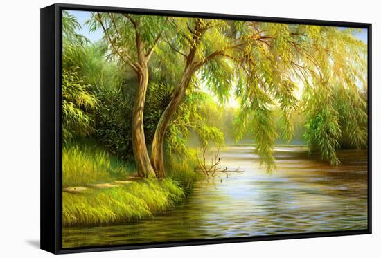 Summer Wood Lake With Trees And Bushes-balaikin2009-Framed Stretched Canvas