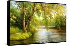 Summer Wood Lake With Trees And Bushes-balaikin2009-Framed Stretched Canvas