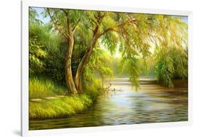 Summer Wood Lake With Trees And Bushes-balaikin2009-Framed Art Print