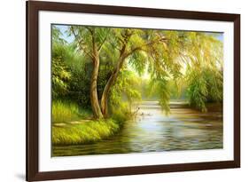 Summer Wood Lake With Trees And Bushes-balaikin2009-Framed Art Print